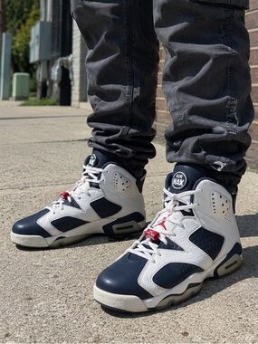 Nike Air Jordan 6 Retro White Navy Red Basketball Shoes Olympic Men’s size 8